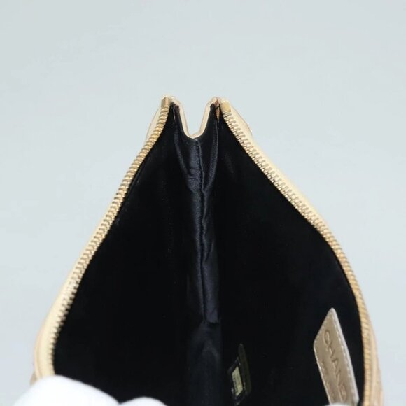 CHANEL Frill Chain Hand Bag Lamb Skin Beige Gold CC Auth yk18806 - Picture 12 of 16